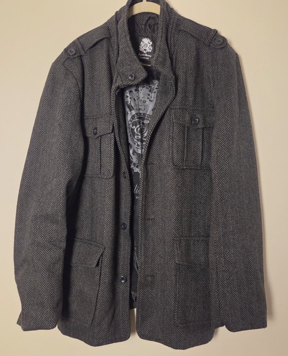 English Laundry Blaque Label Herringbone Wool Blend Field Jacket Gray Mens XL